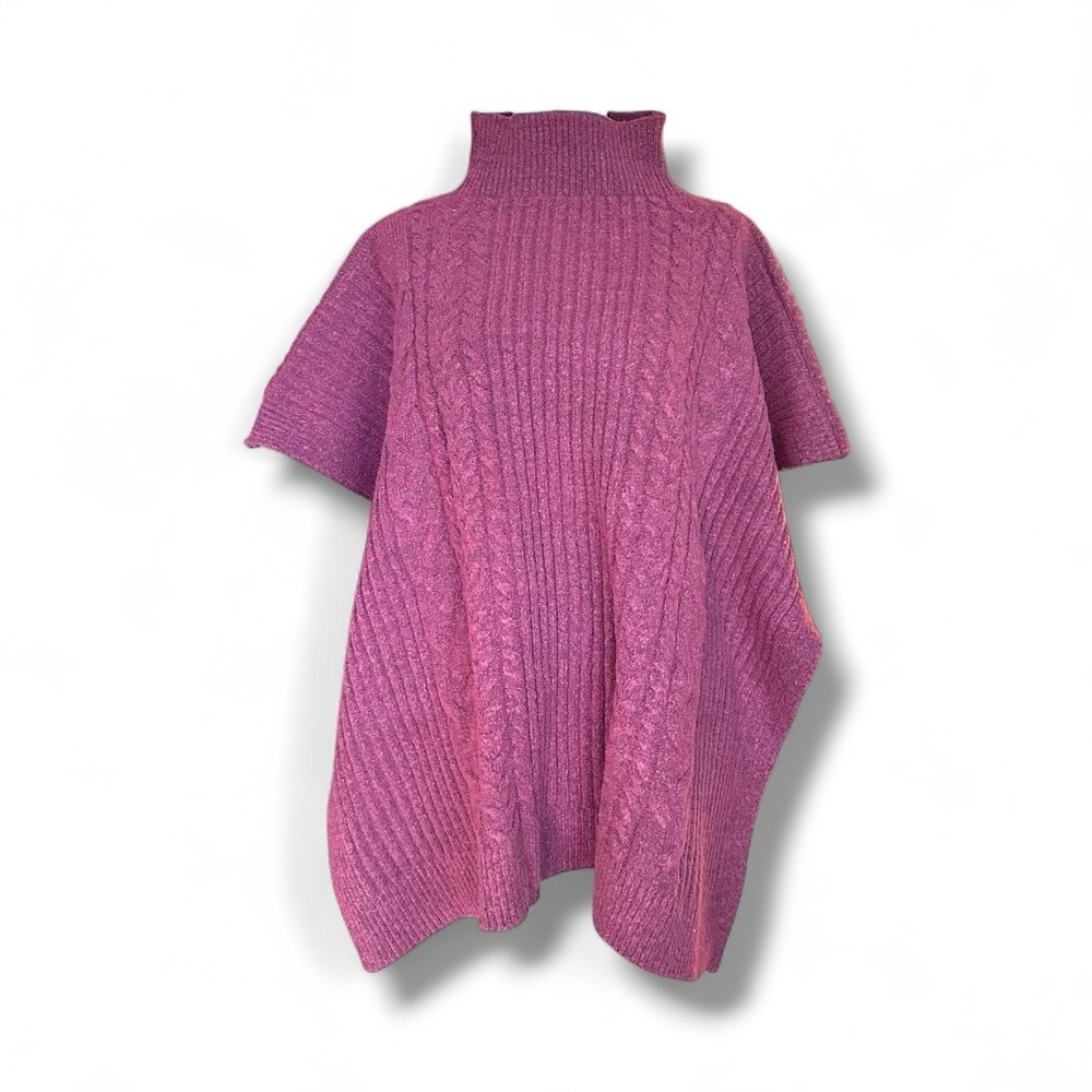 Kelly & Katie Burgundy Knit Poncho Sweater NWT One‎ Size Turtleneck Cozy